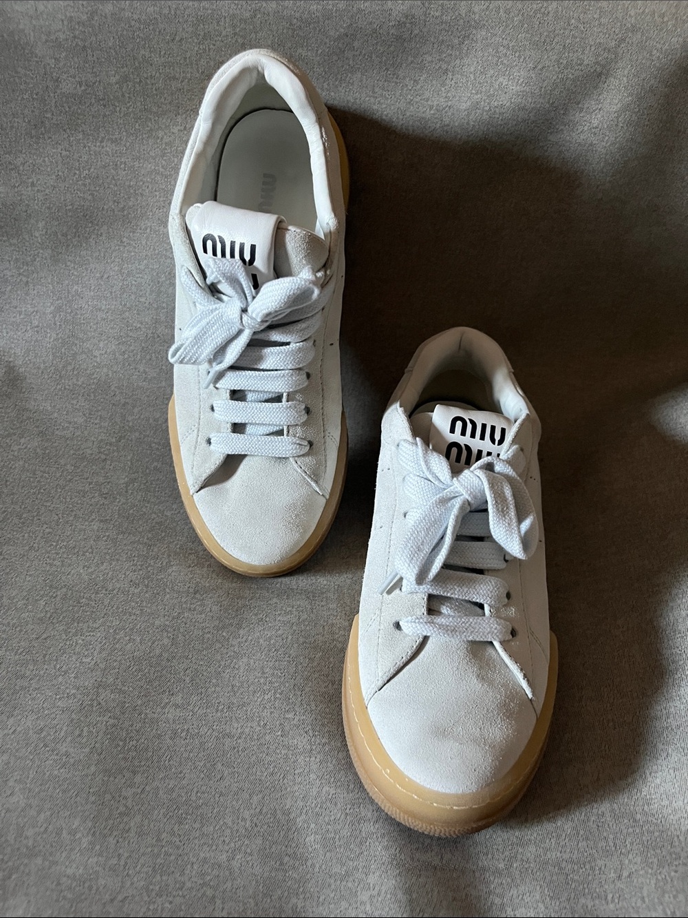 Miu Miu White women’s suede Sneakers with Gum Sole